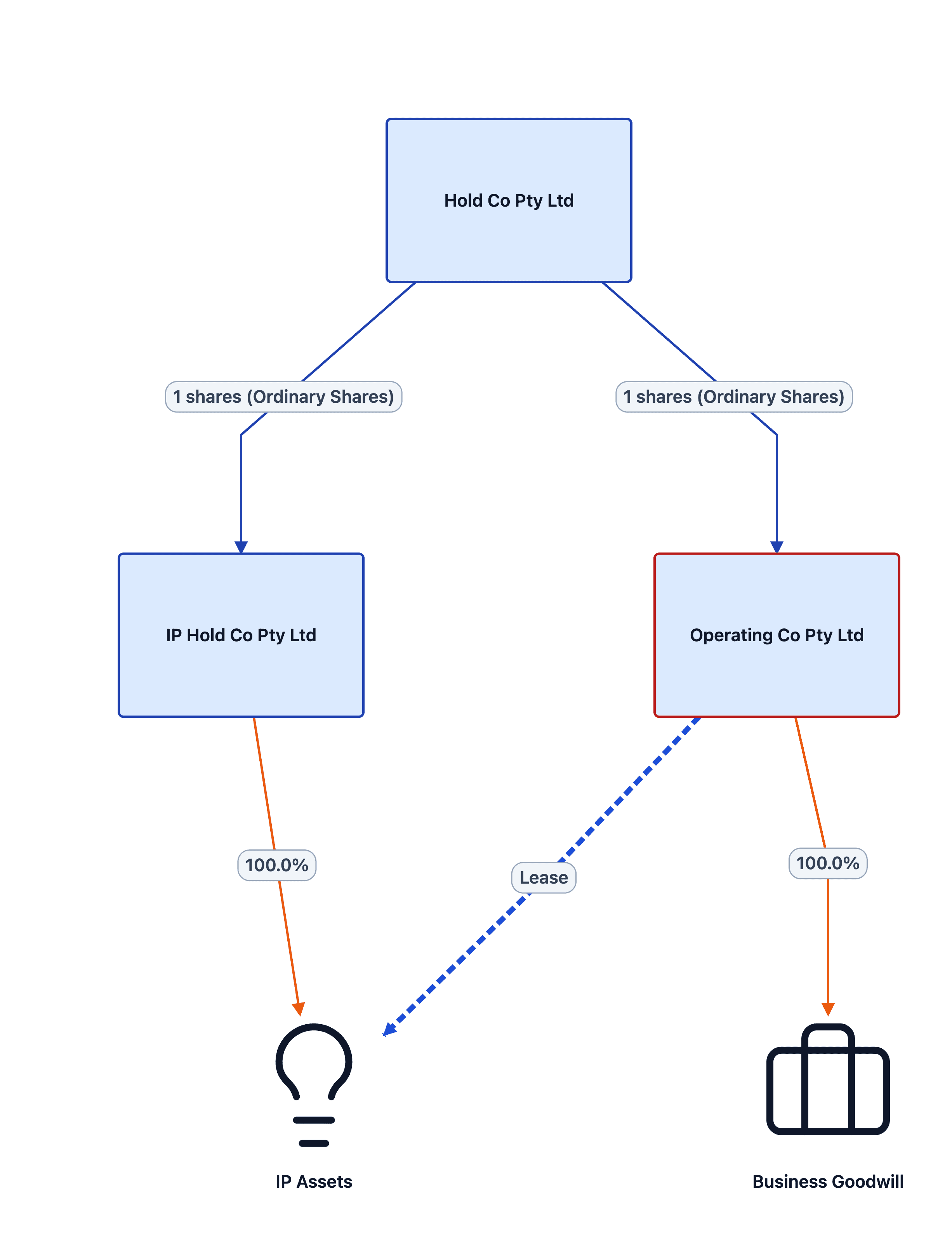 Family group structure chart with a holding company and operating company